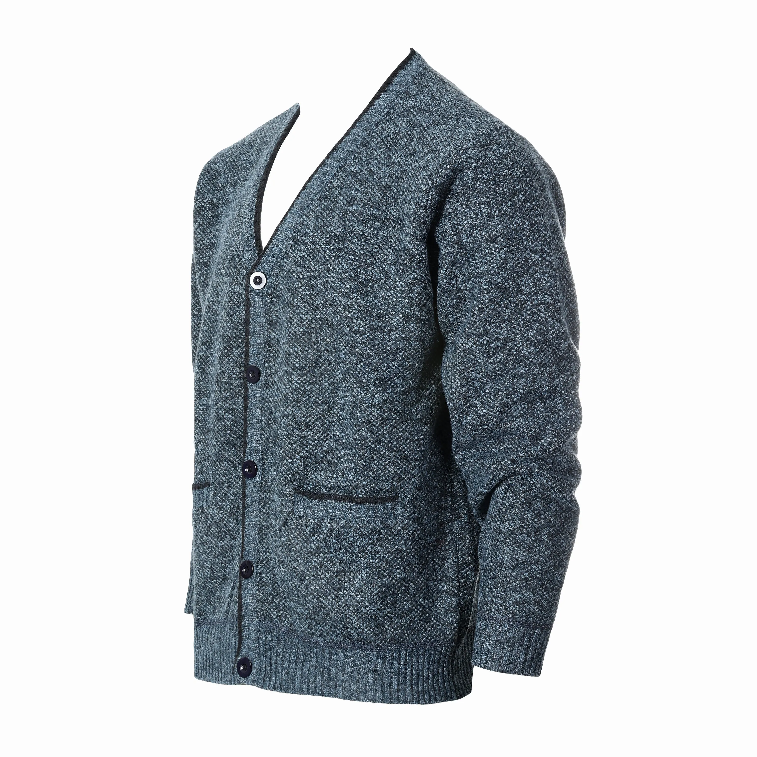 Cardigan Sweater with Soft Brushed Flannel Lining and Pockets - Navy