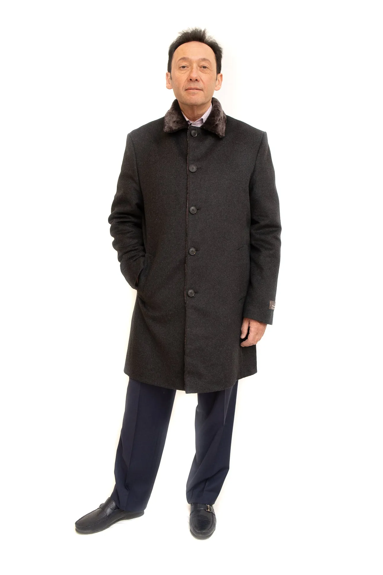 Cashmere/Wool 3/4 Coat Shearling Lined