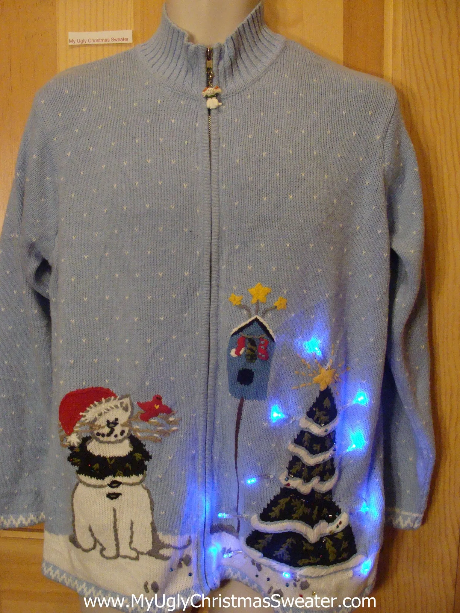 Cat with Antlers 2sided Light Up Ugly Xmas Sweater