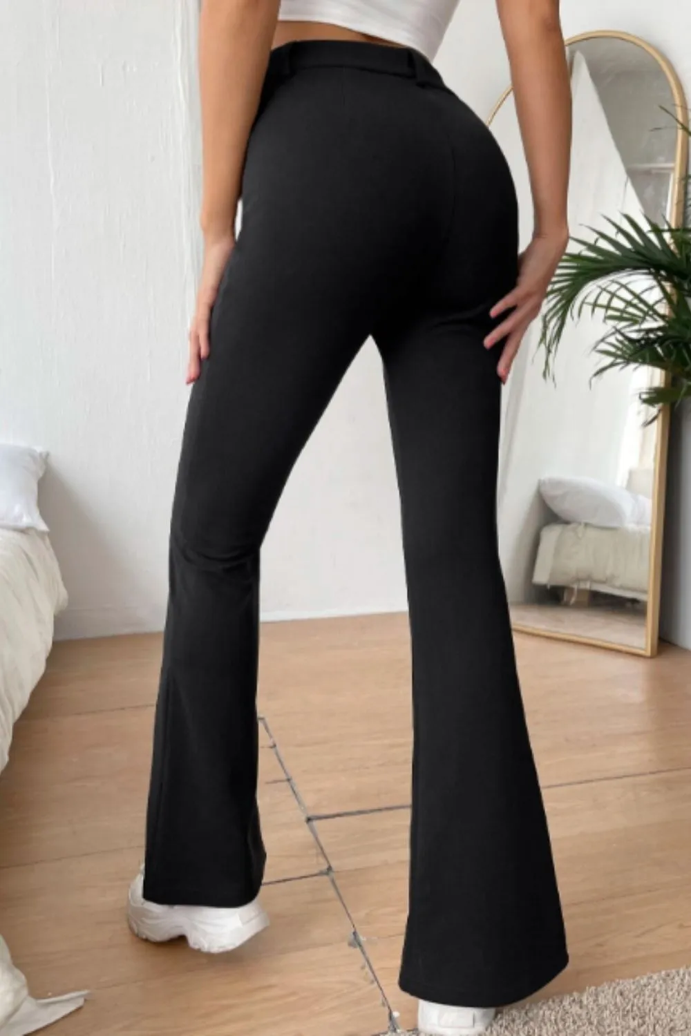 Centre Slit Hem Flare Leg Trousers