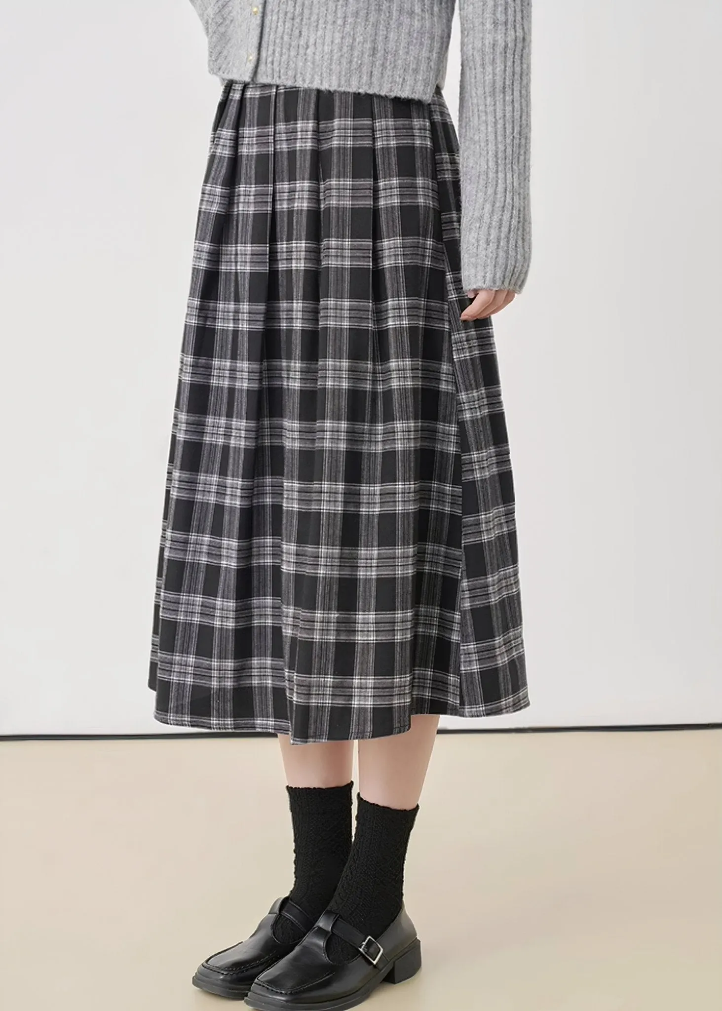 COLLEGE CHECK MIDI SKIRT