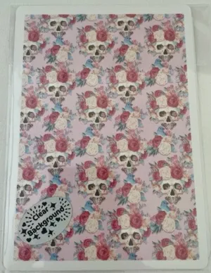 Coral Cockatoo Water Transfer Clear Decal - Pink Floral Skull Bouquet