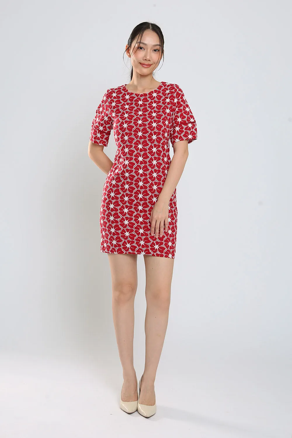 Corey Midi Dress in Red Eyelet