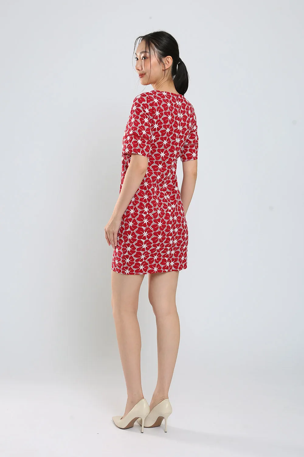 Corey Midi Dress in Red Eyelet