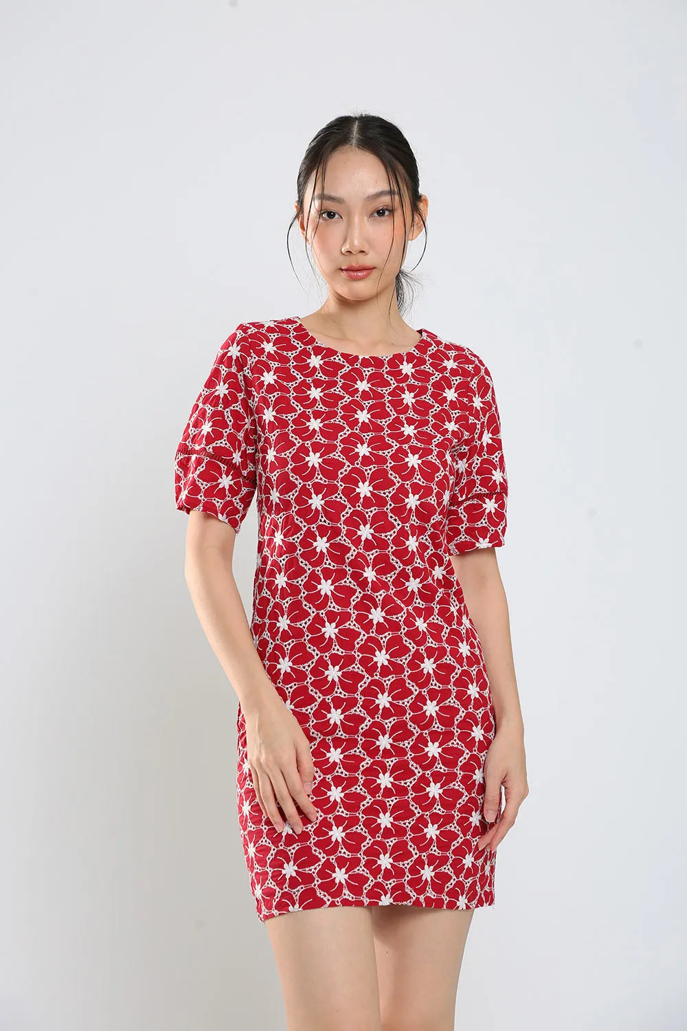 Corey Midi Dress in Red Eyelet