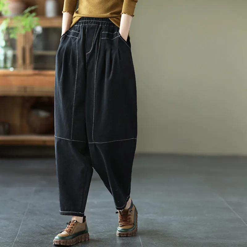 Cotton Pants for Women, Black Harm Pants, Brown Pocket Pant