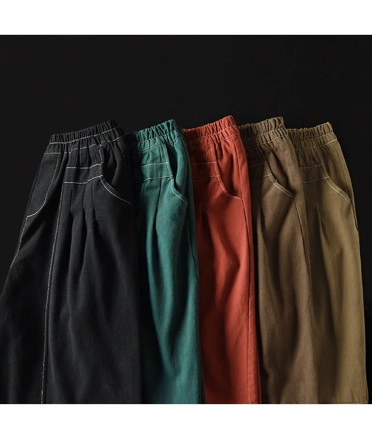 Cotton Pants for Women, Black Harm Pants, Brown Pocket Pant