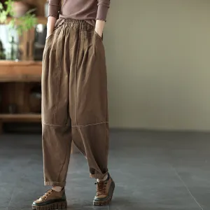 Cotton Pants for Women, Black Harm Pants, Brown Pocket Pant