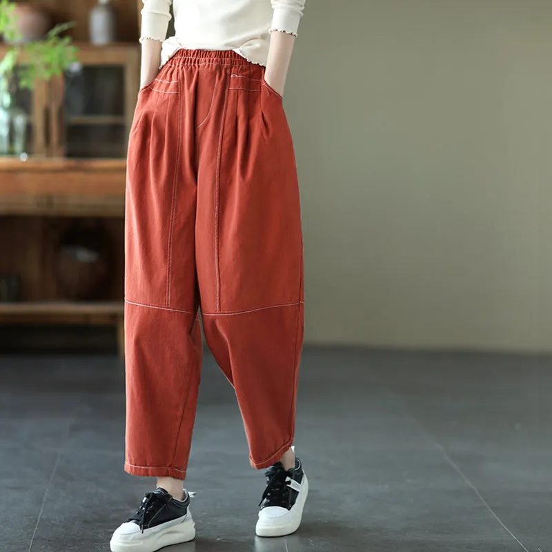 Cotton Pants for Women, Black Harm Pants, Brown Pocket Pant