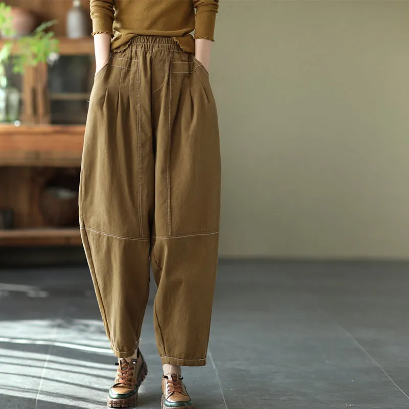 Cotton Pants for Women, Black Harm Pants, Brown Pocket Pant