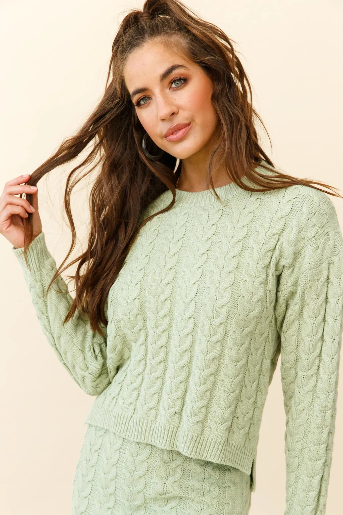 Cozy Up Cable Knit Midi Skirt Green