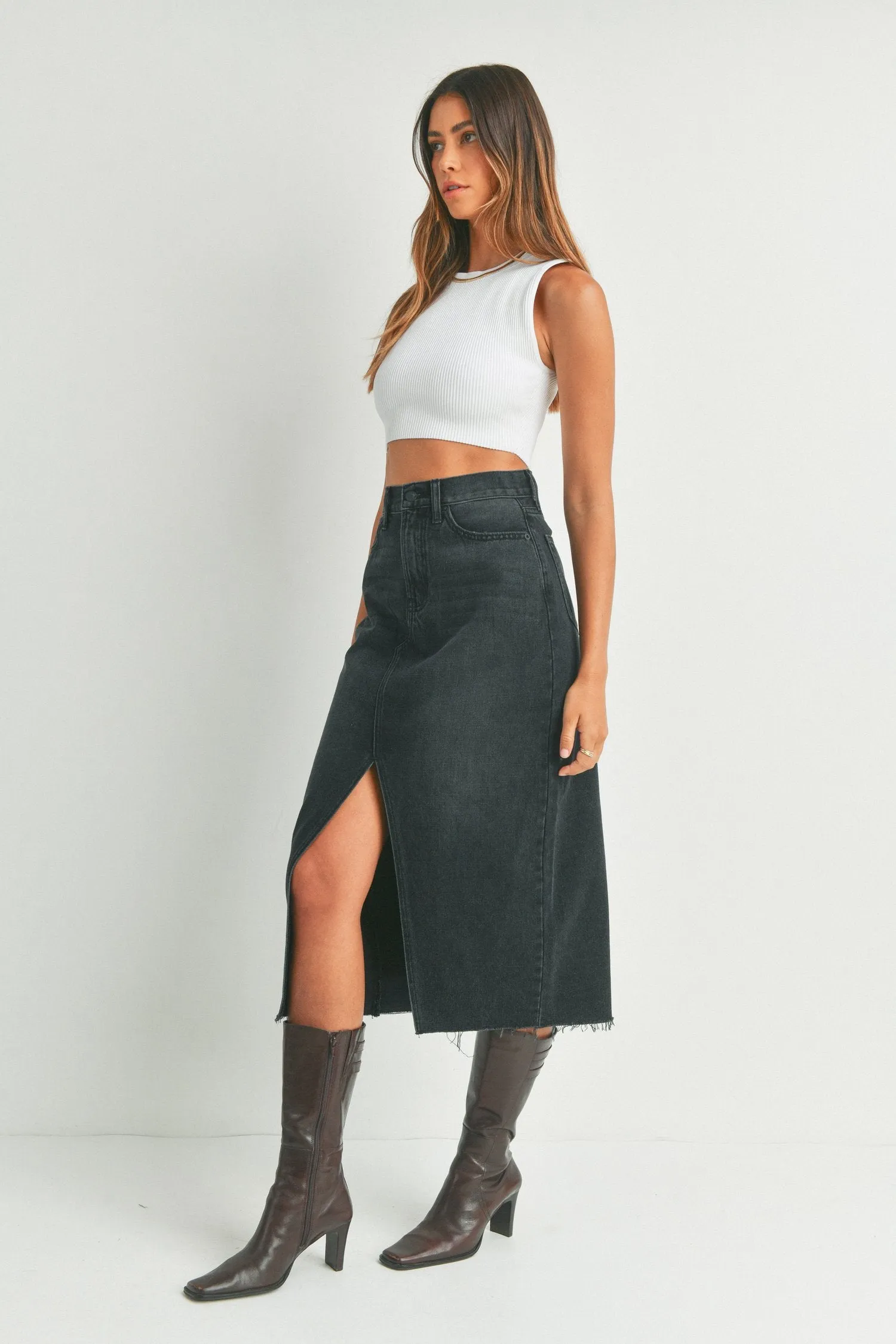 Criss Cross Black Midi Skirt