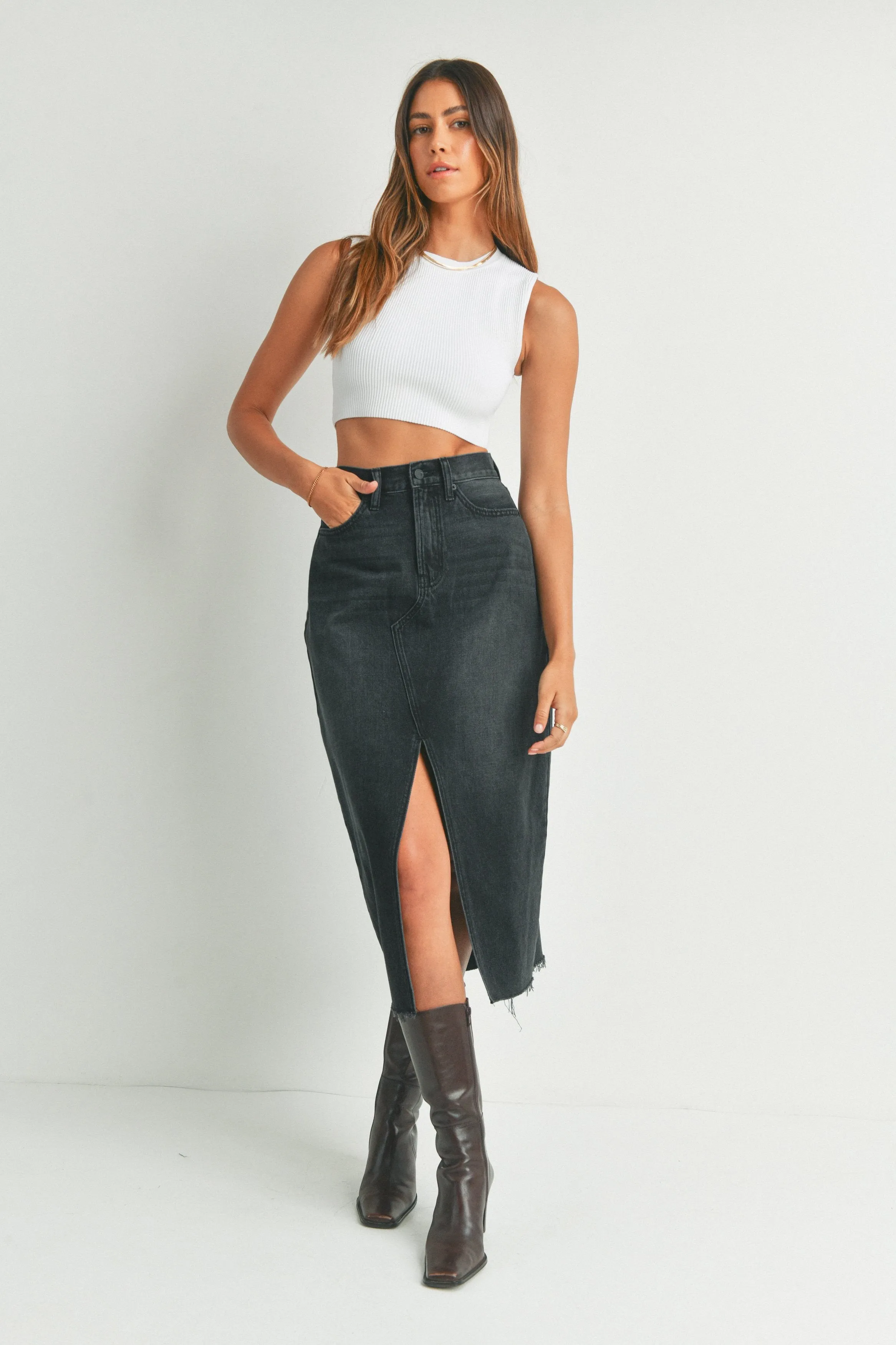 Criss Cross Black Midi Skirt