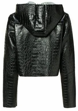 Crocodile-Effect Fur-Lined Cropped Jacket