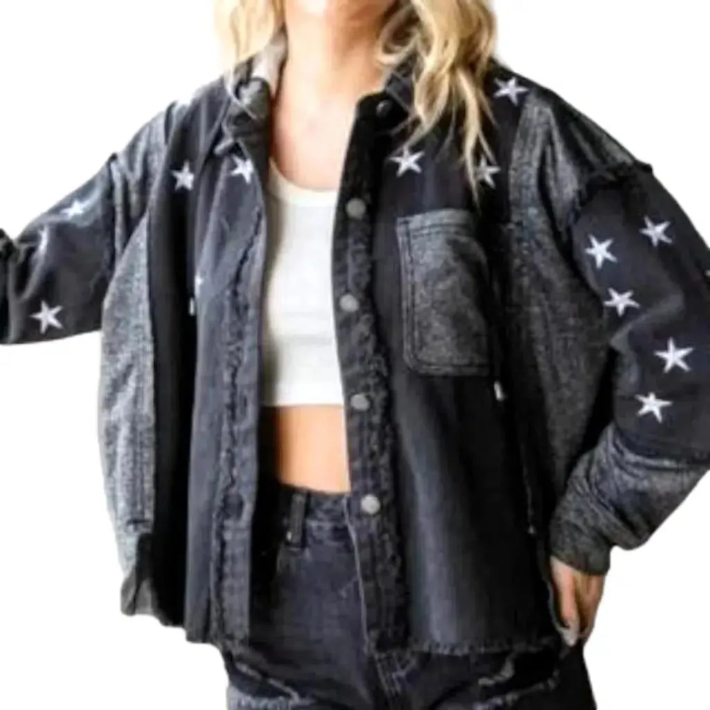 Cropped-hem women's jeans jacket