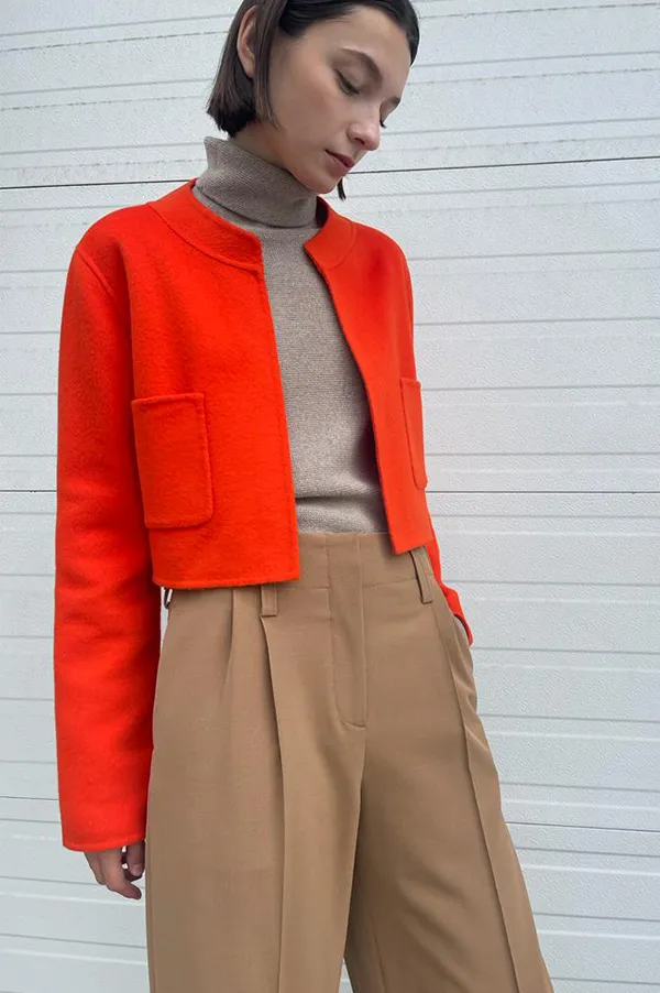 Cropped Open Front Jacket in Mandarin