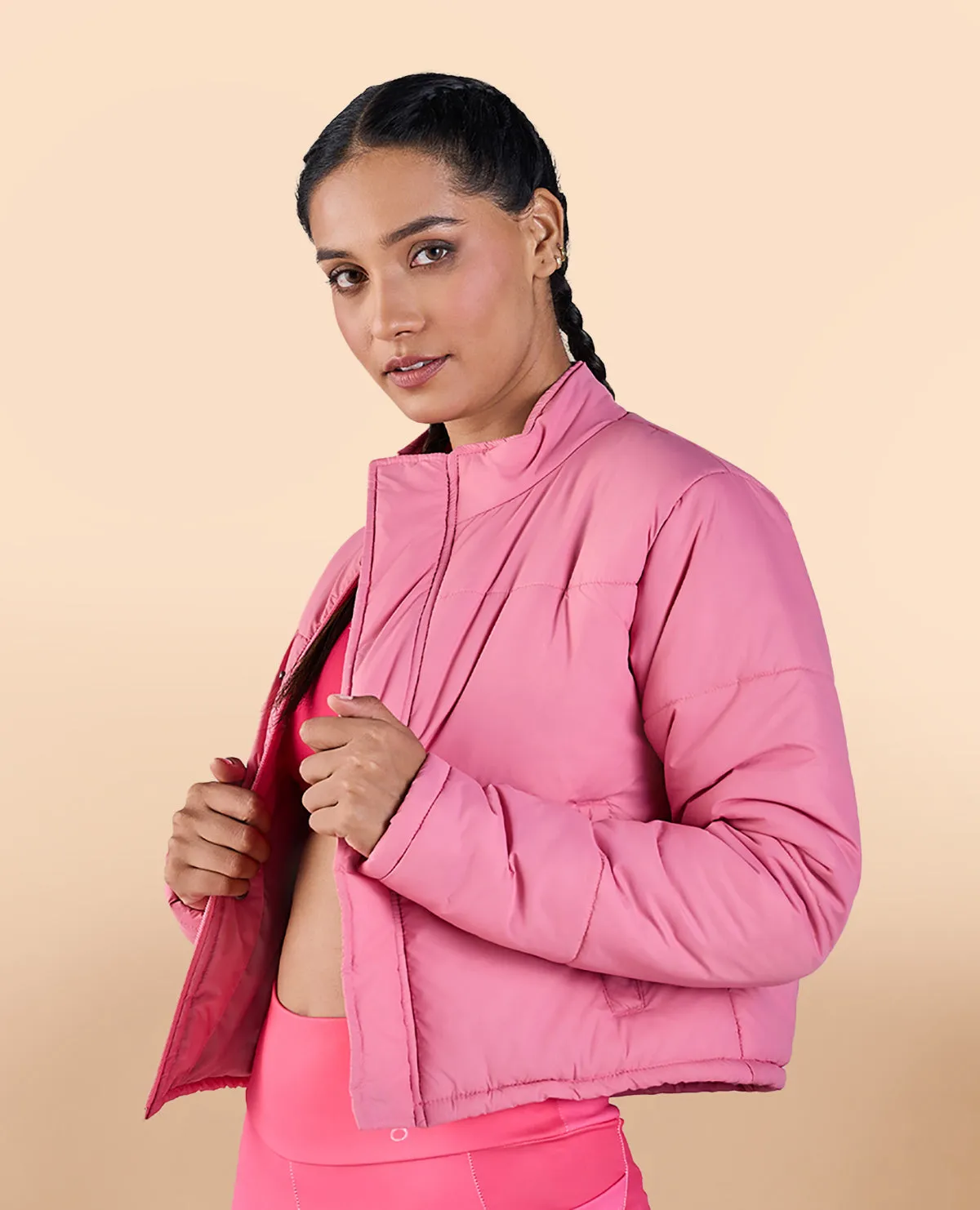 Cropped Puffer Jacket Pink