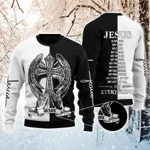 Cross & Wings Ugly Sweater, Jesus Is My Everything Sweater For Men & Women, Perfect Gift For Christian