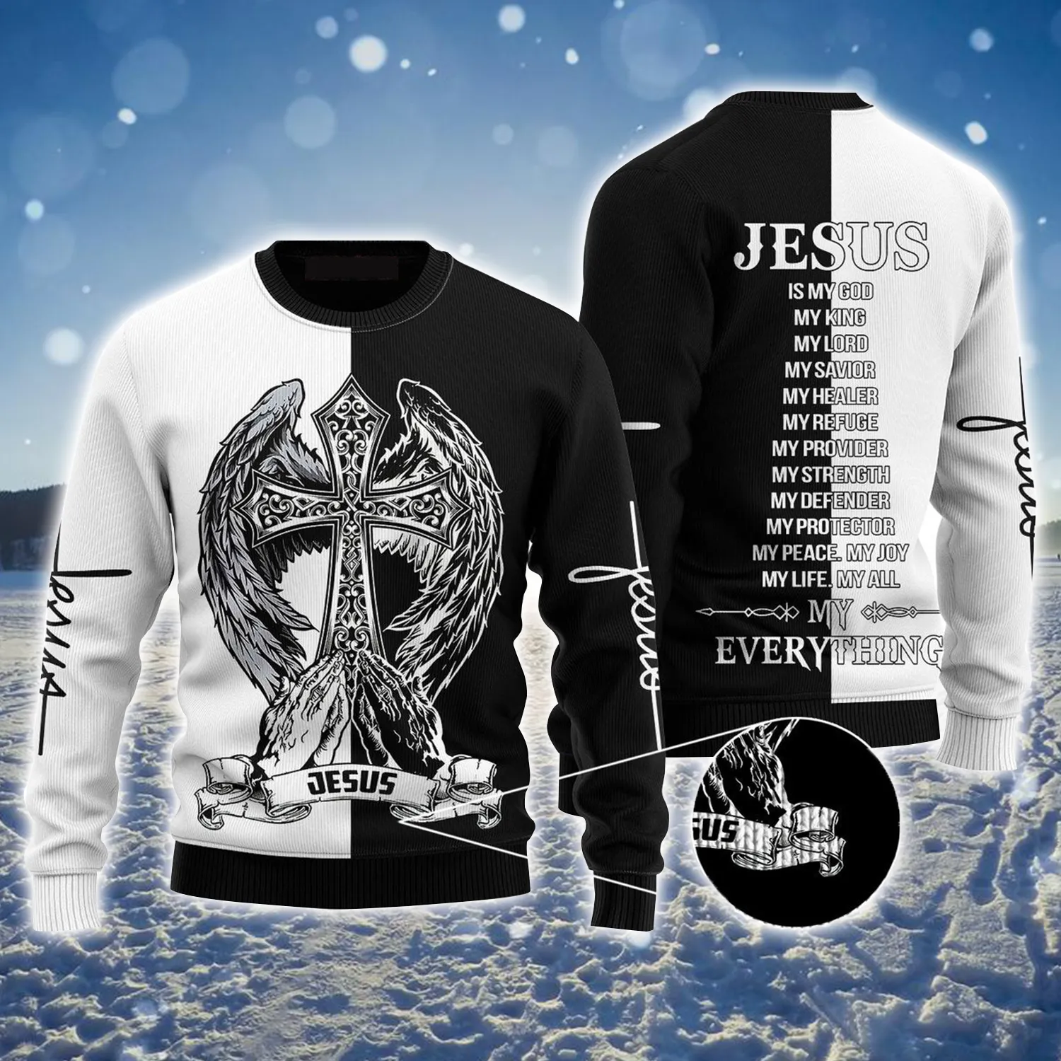 Cross & Wings Ugly Sweater, Jesus Is My Everything Sweater For Men & Women, Perfect Gift For Christian