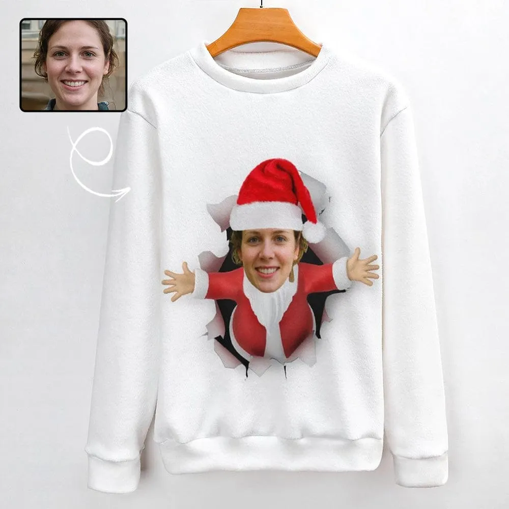 Custom Face Ugly Christmas Sweater With Photo Round Neck Sweater for Men Santa Claus Christmas Long Sleeve Lightweight Sweater Tops