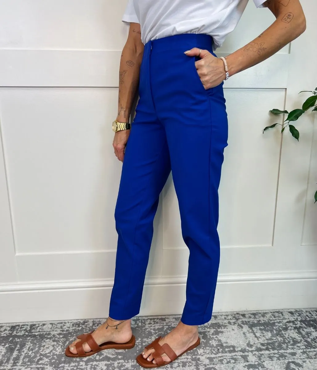 Dark Blue Slim Fit Ankle Grazer Trousers