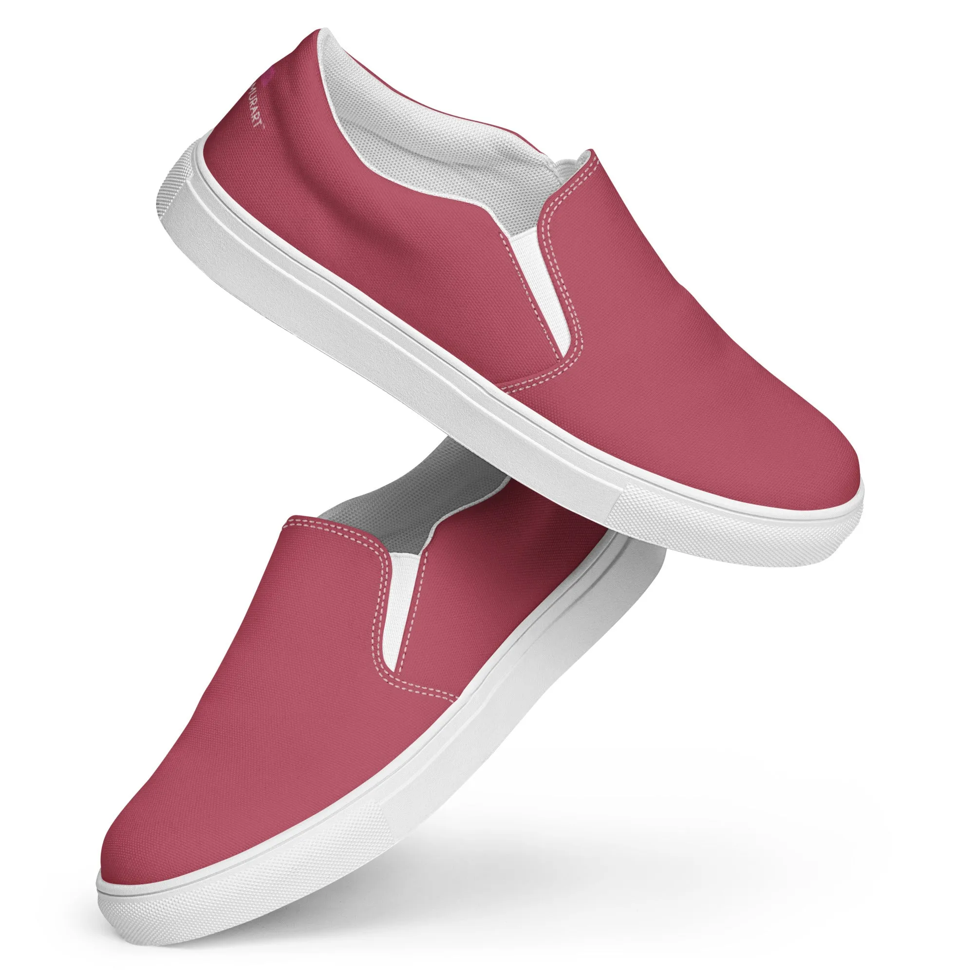 Dark Pink Men's Slip Ons, Solid Pink Color Best Casual Breathable Men’s Slip-on Canvas Shoes (US Size: 5-13)