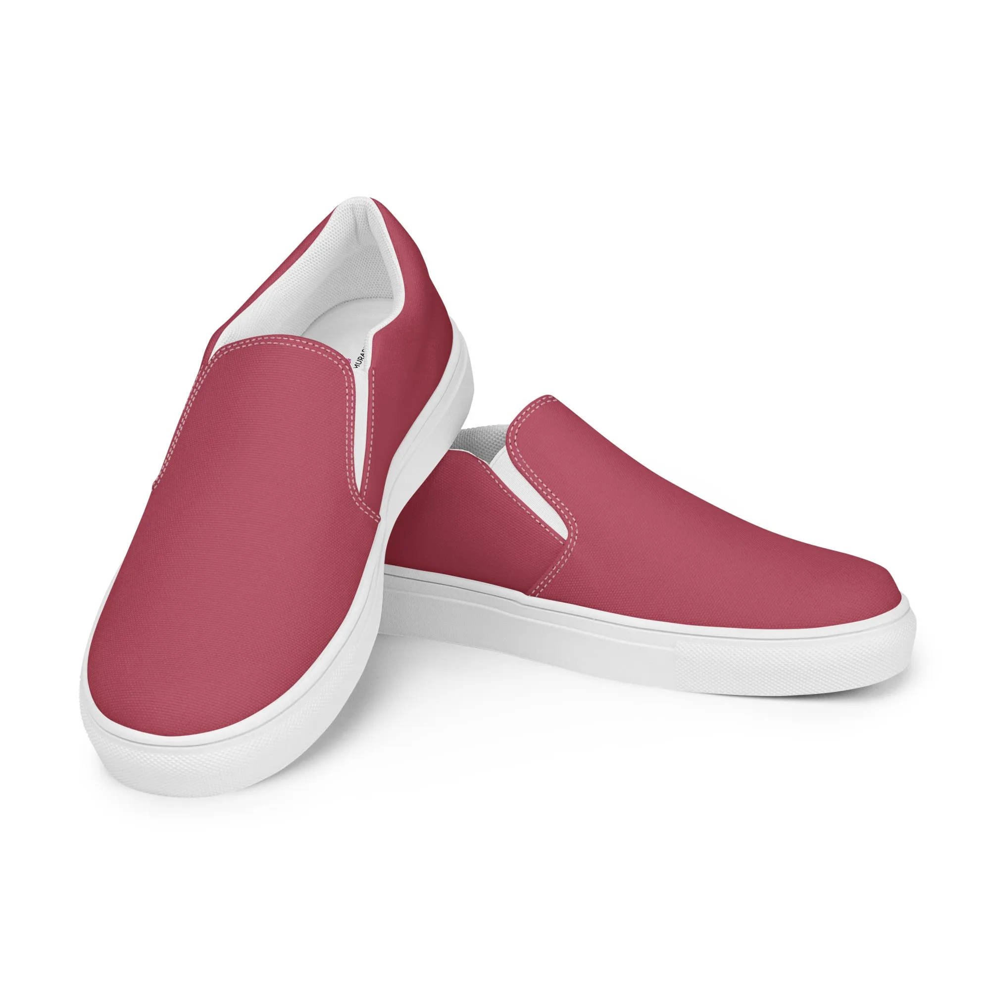 Dark Pink Men's Slip Ons, Solid Pink Color Best Casual Breathable Men’s Slip-on Canvas Shoes (US Size: 5-13)