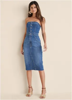 Denim Strapless Dress - Medium Wash