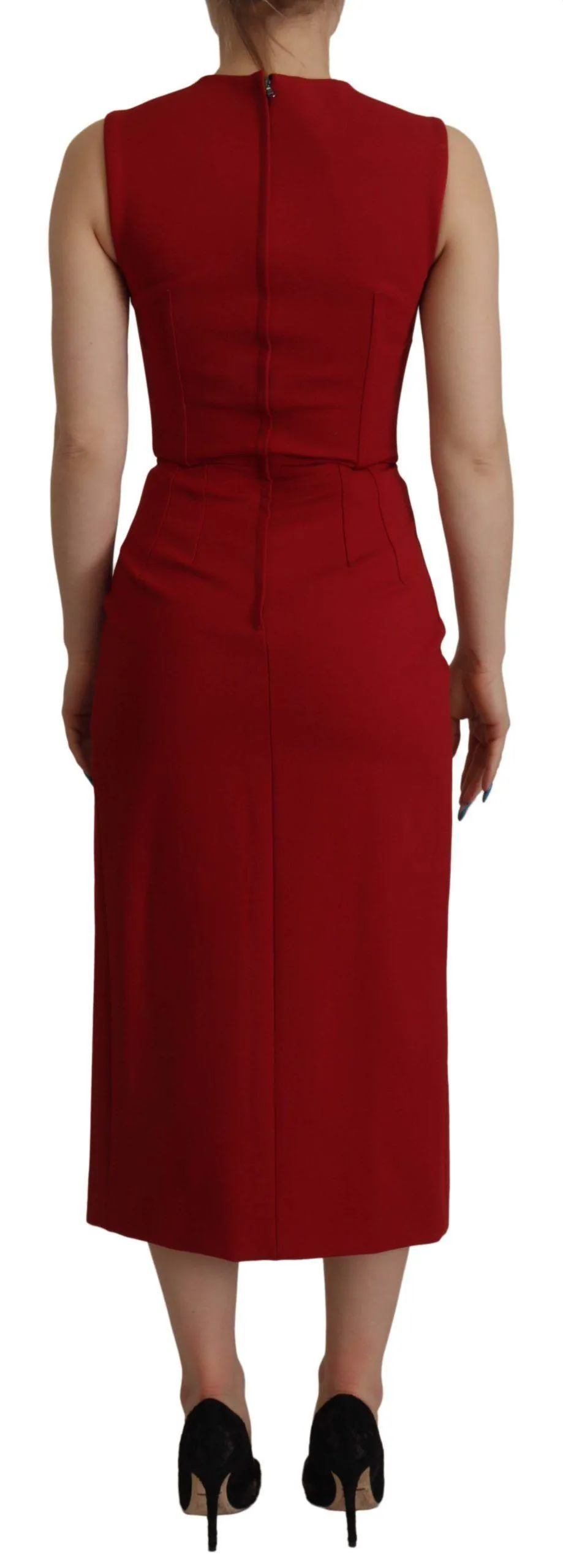 Dolce & Gabbana Red Sweetheart Neck Bodycon Midi Dress