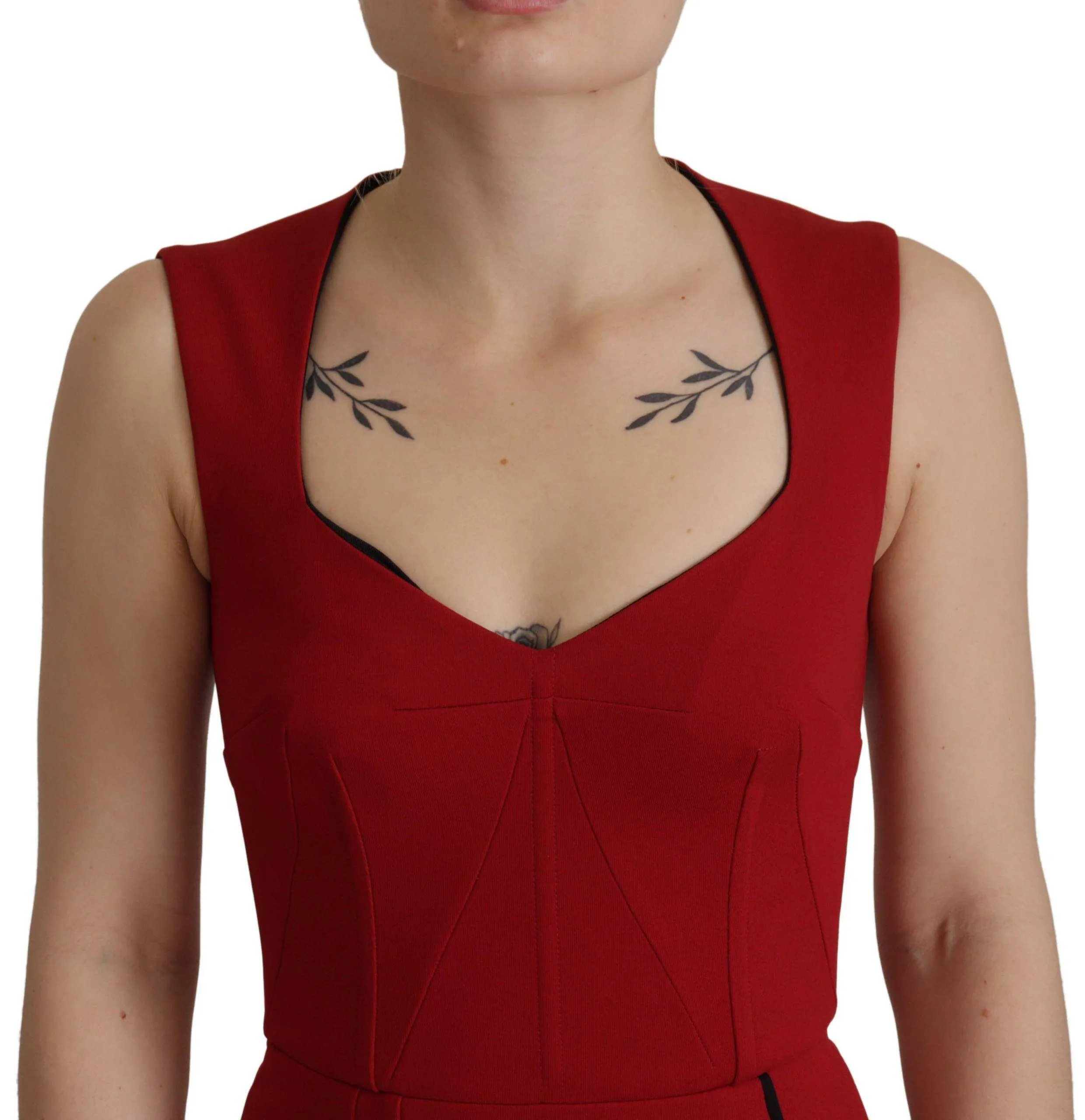 Dolce & Gabbana Red Sweetheart Neck Bodycon Midi Dress