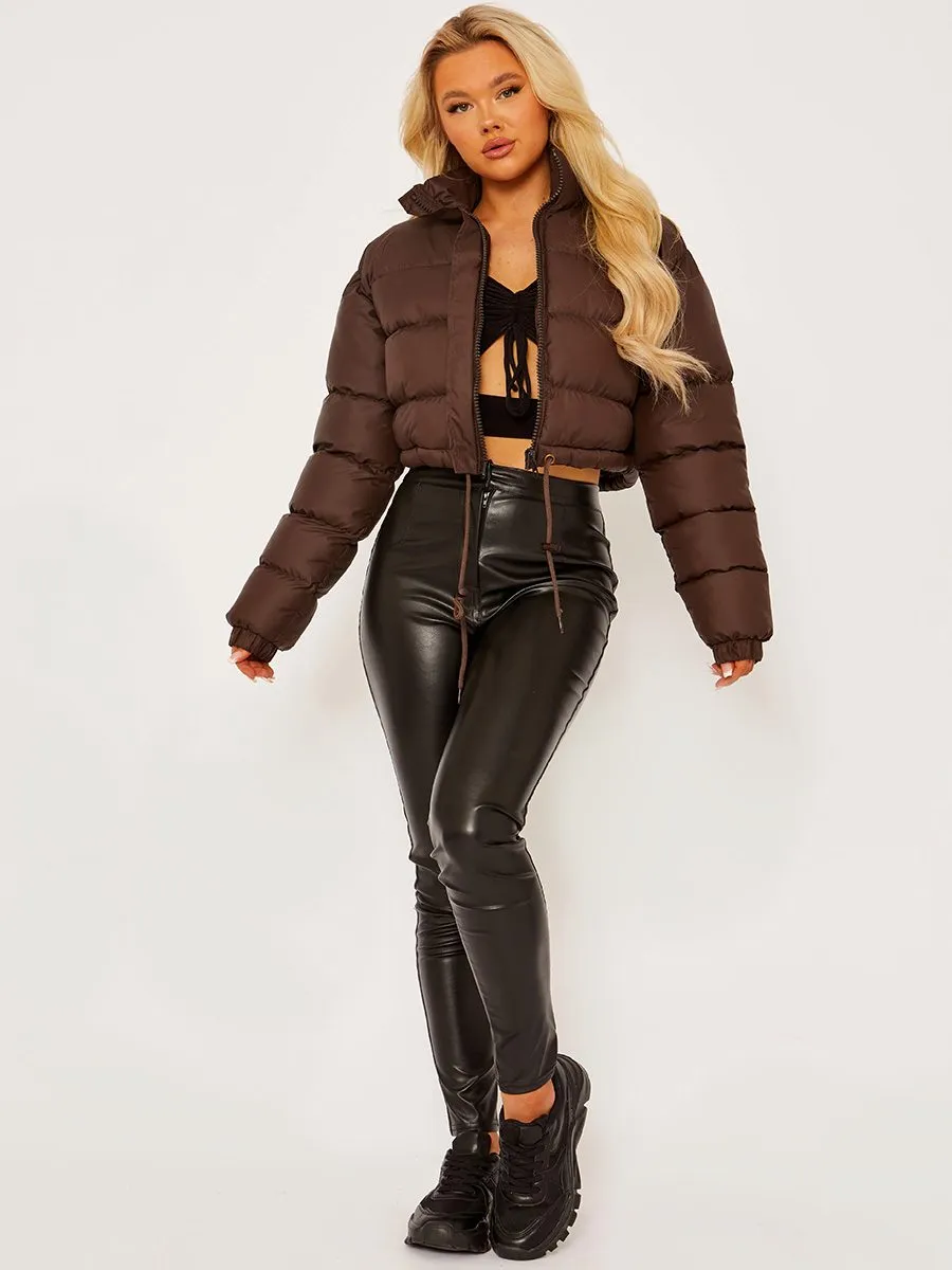 Dora Cropped Puffer Jacket In Dark Chocolate