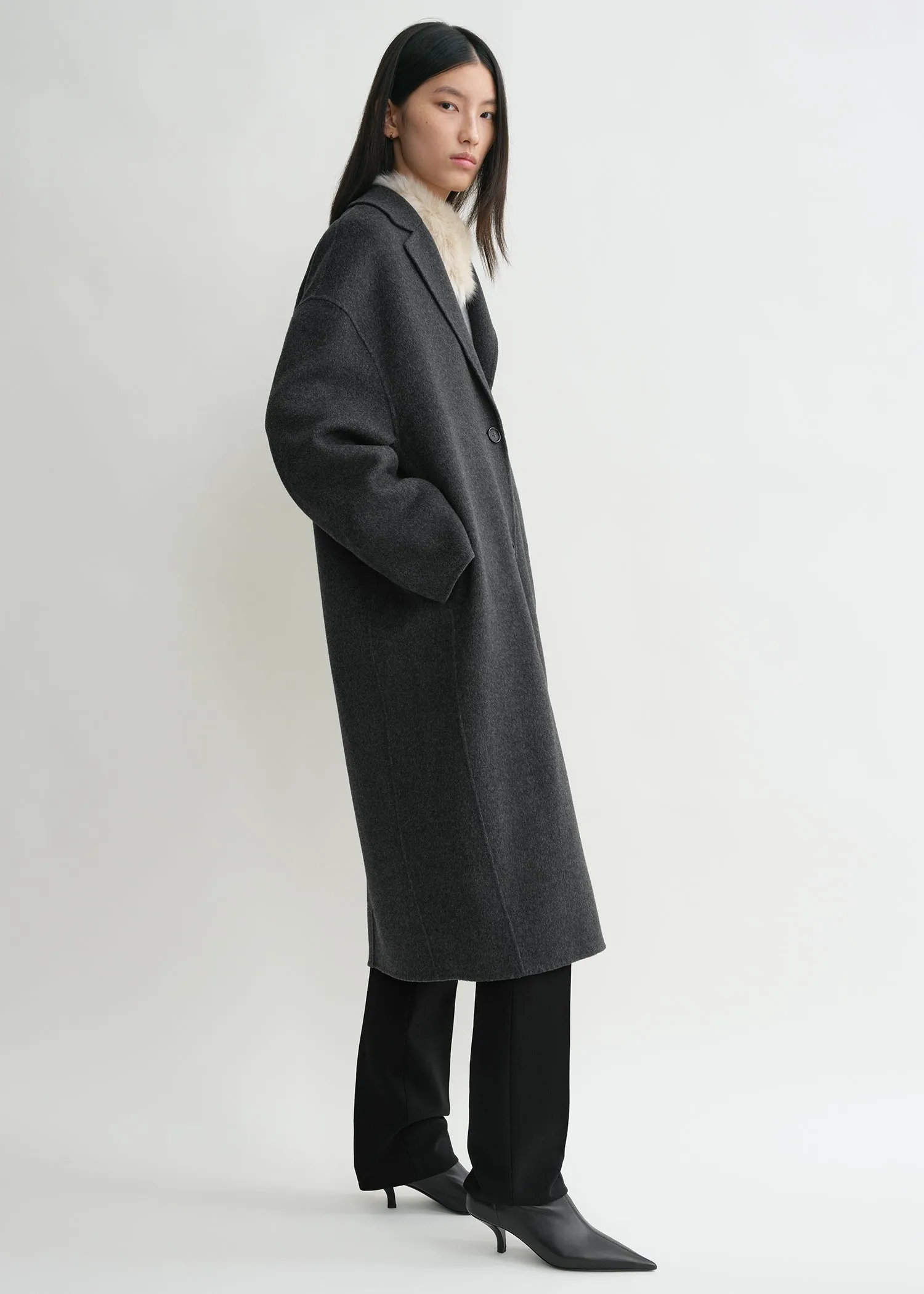 Doublé cocoon coat charcoal melange