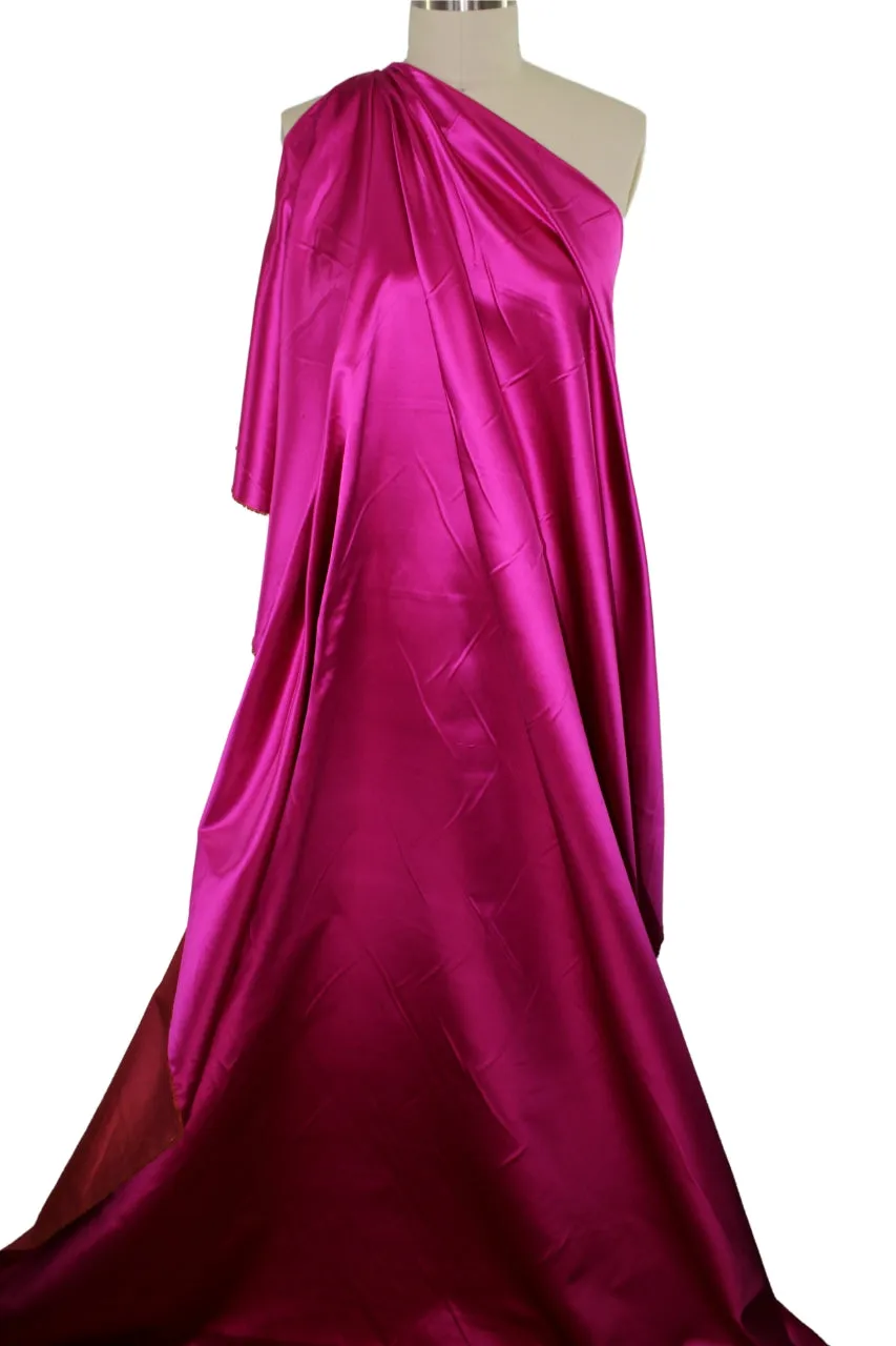 Double Sided Silk Duchesse Satin - Magenta/Iridescent Nighttime Coral