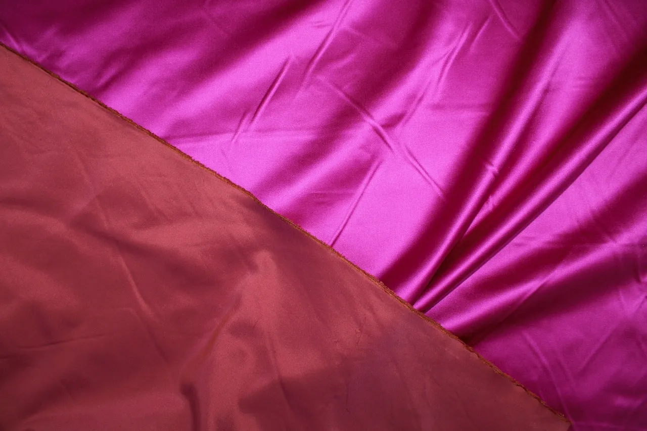 Double Sided Silk Duchesse Satin - Magenta/Iridescent Nighttime Coral