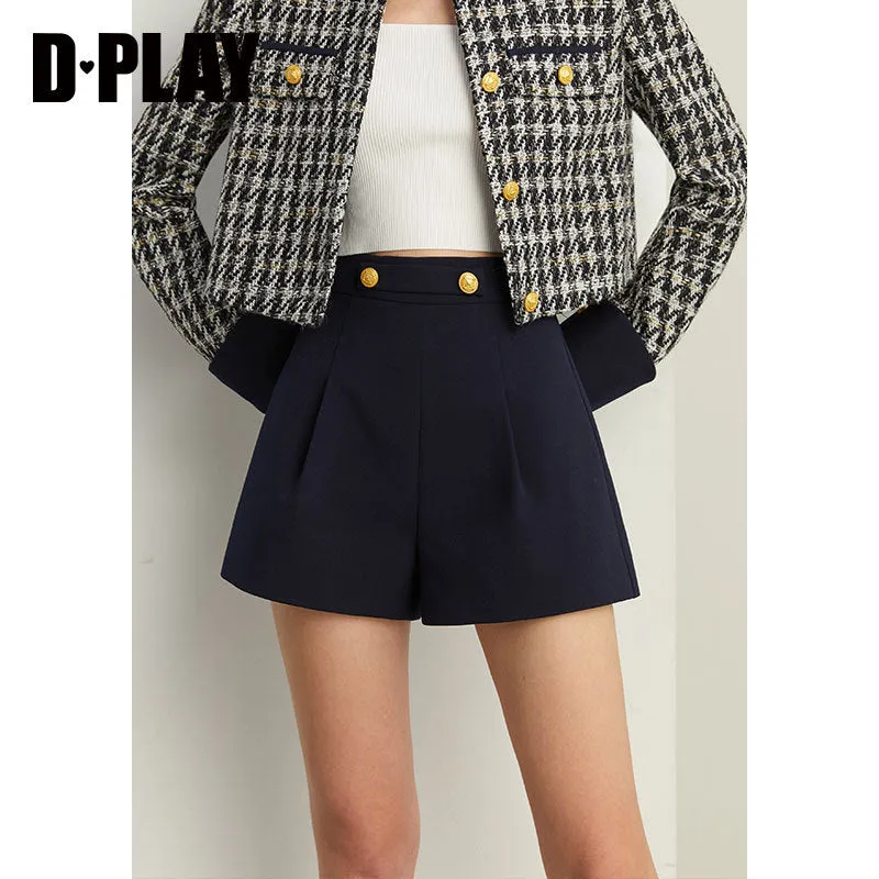 Elegant Luxury Blue White Houndstooth Tweed Short Coat shorts - Cuils