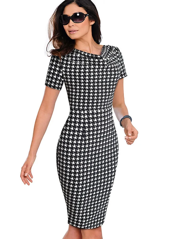 Elegant Vintage Geometric Bodycon Dress for Workwear