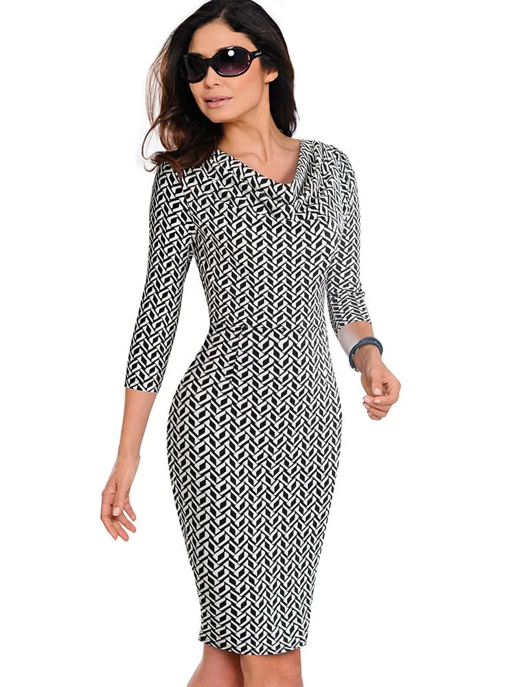 Elegant Vintage Geometric Bodycon Dress for Workwear