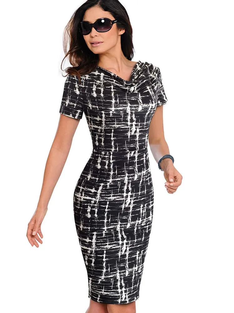 Elegant Vintage Geometric Bodycon Dress for Workwear