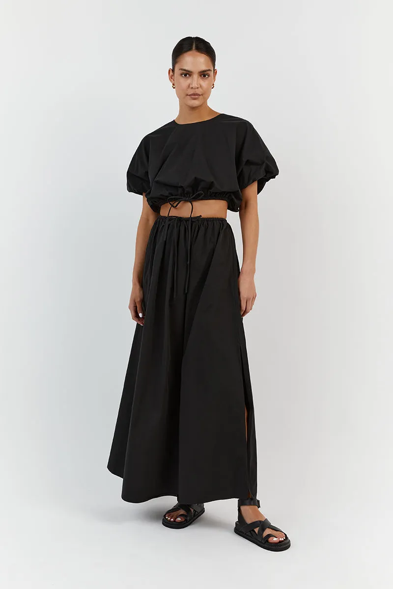 ELLA BLACK COTTON MIDI SKIRT