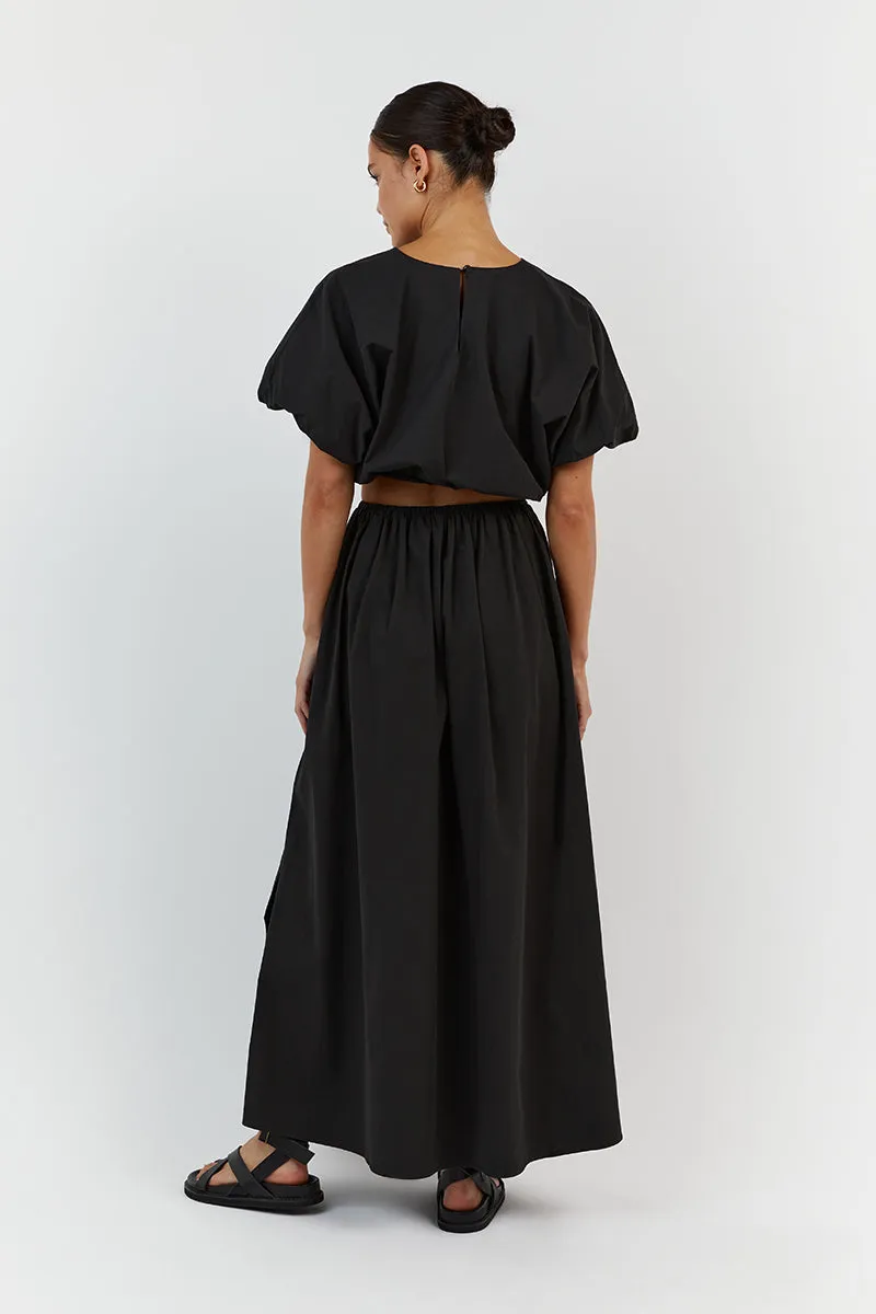 ELLA BLACK COTTON MIDI SKIRT