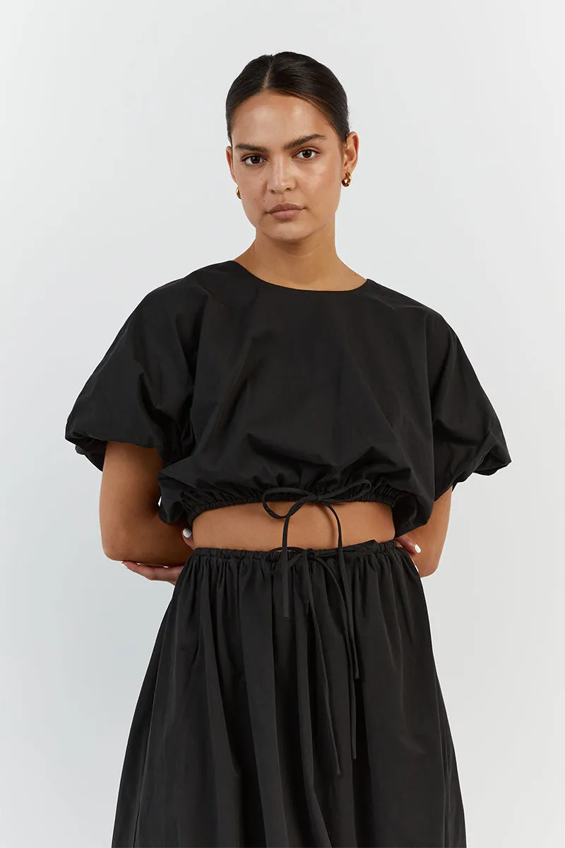 ELLA BLACK COTTON MIDI SKIRT