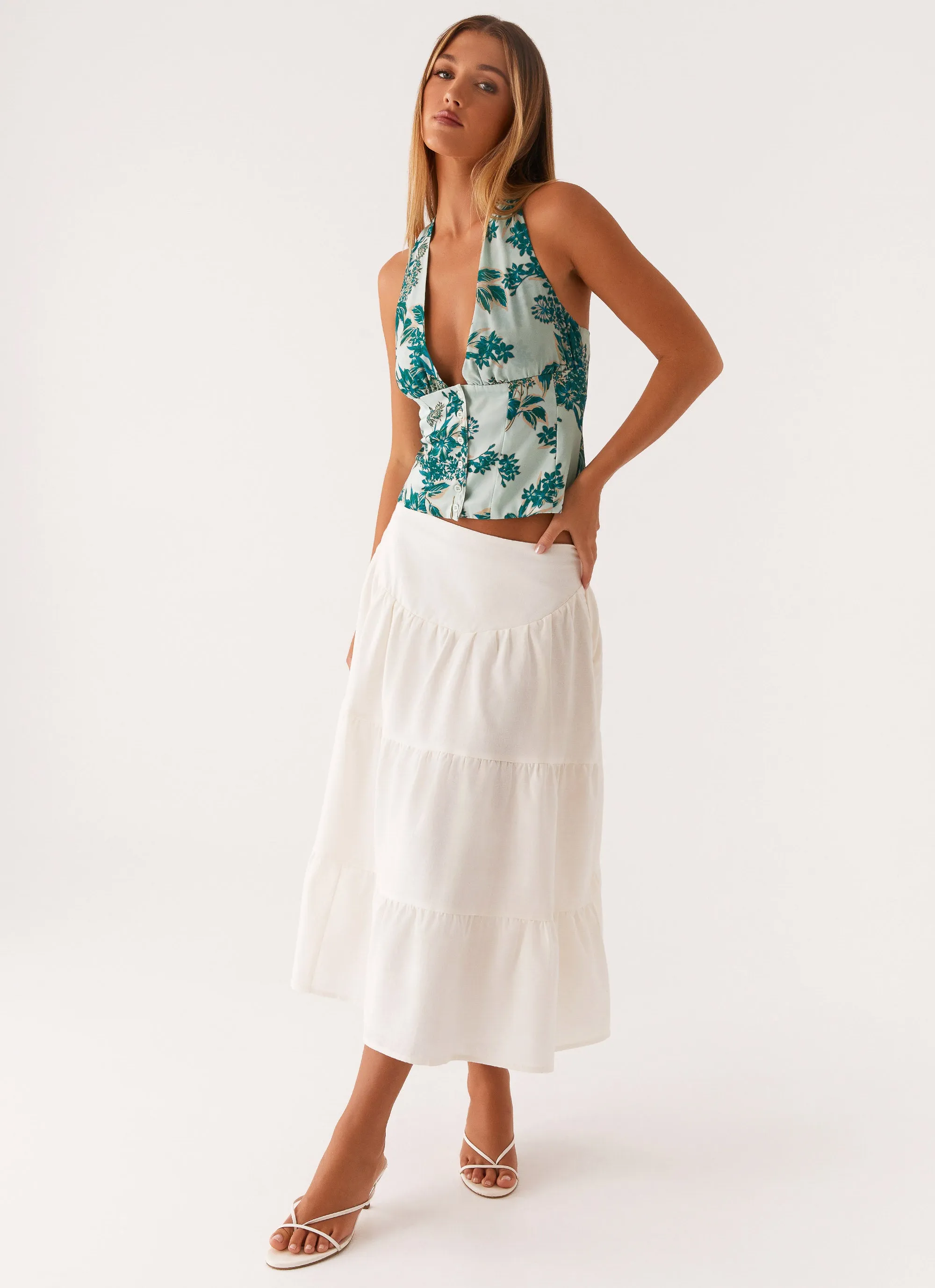 Elodie Midi Skirt - White