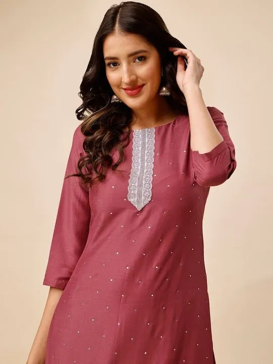 Ethnic Embellished Yoke Design Straight Kurta with Trousers