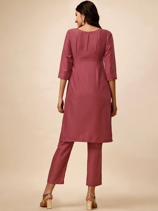 Ethnic Embellished Yoke Design Straight Kurta with Trousers