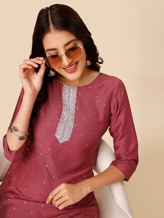 Ethnic Embellished Yoke Design Straight Kurta with Trousers