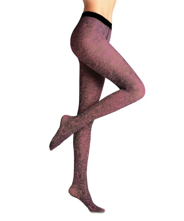 Falke Pink Paisley Tights - Orchid