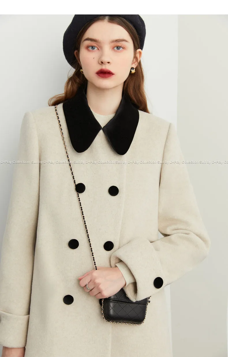 Fall autumn vintage velvet doll collar loose sleeve tweed coat - vivican (v)