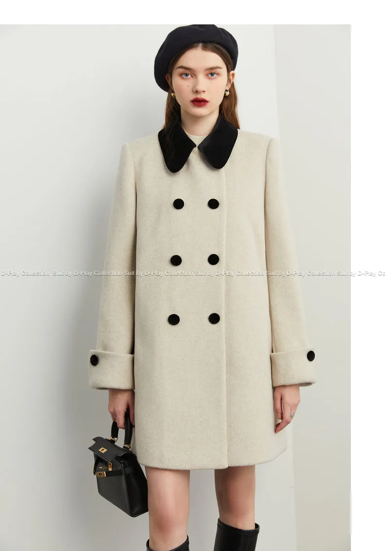 Fall autumn vintage velvet doll collar loose sleeve tweed coat - vivican (v)