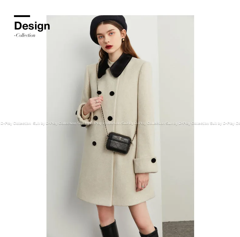 Fall autumn vintage velvet doll collar loose sleeve tweed coat - vivican (v)