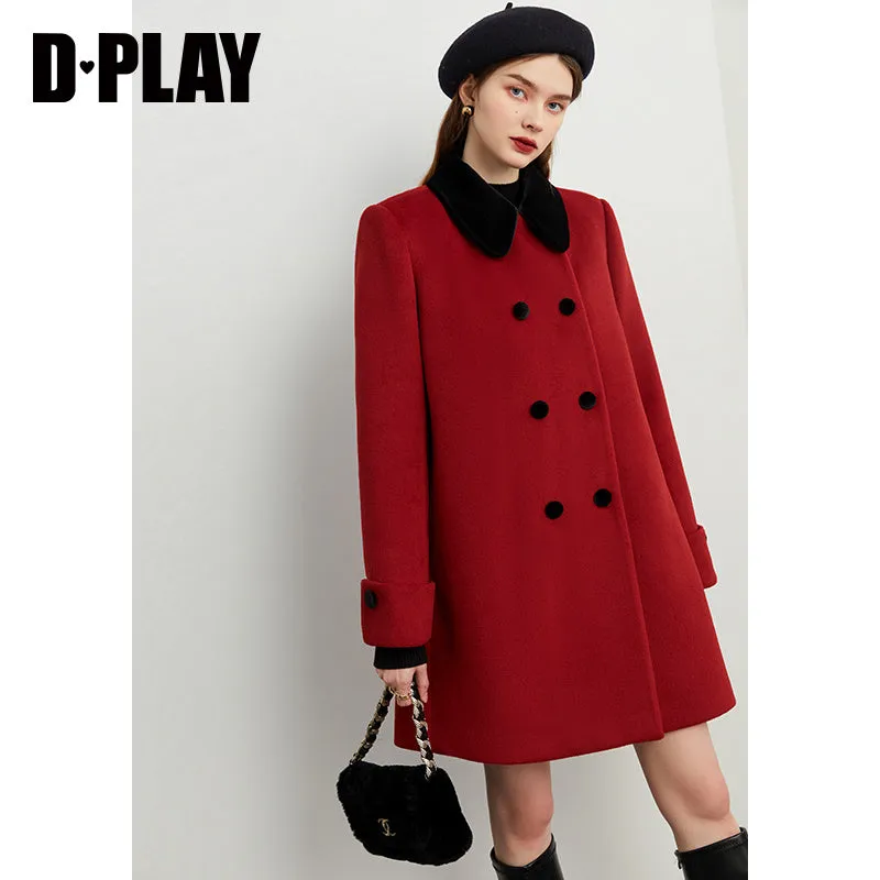 Fall autumn vintage velvet doll collar loose sleeve tweed coat - vivican (v)